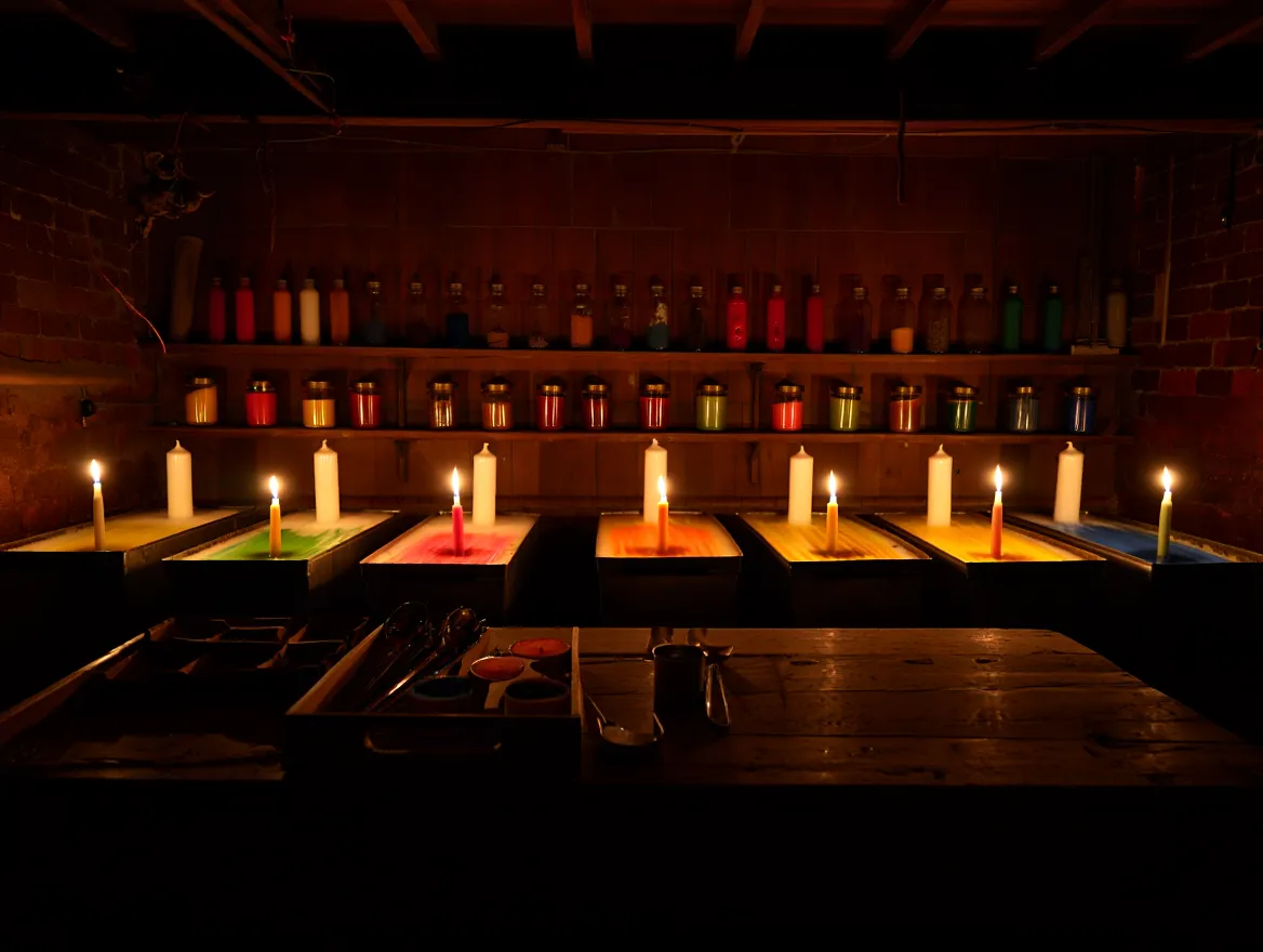 Candle making workshop with glowing candles