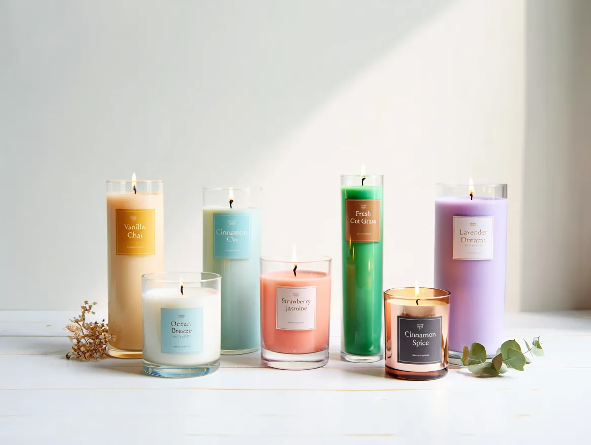 Scented candle collection in various colors
